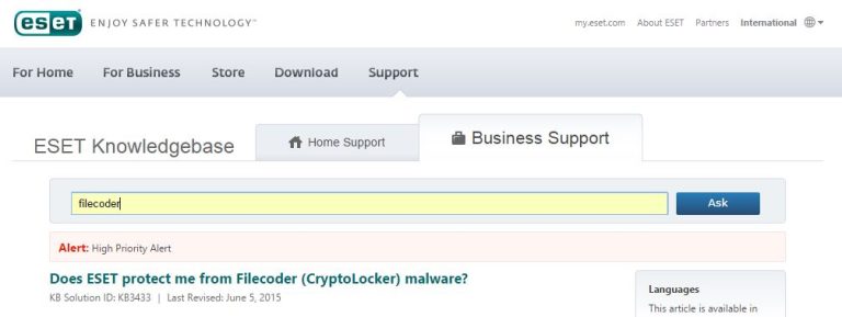 Does eset protect me from filecoder (cryptolocker) malware?