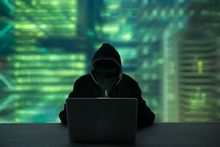 Hacker stealing password and identity, computer crime